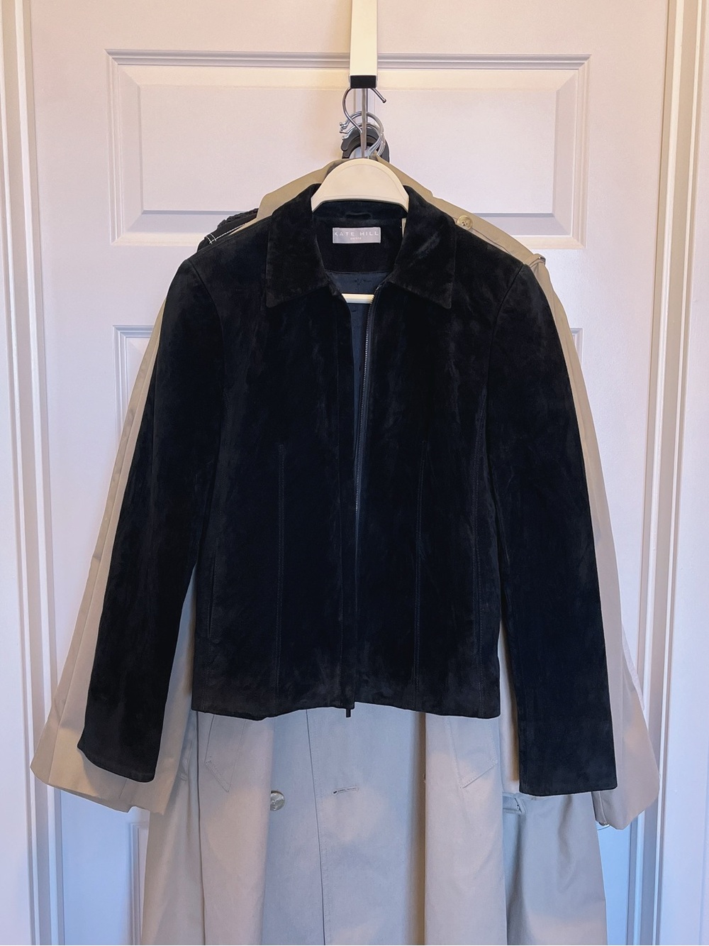 Minimalist Classic Full Zip Collar Black Genuine Real 100% Suede Leather Jacket
